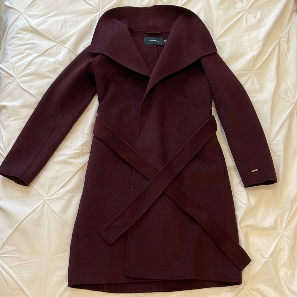 Tahari Women’s Cozy Chic Wrap Coat Size XS. Double Face wool blend